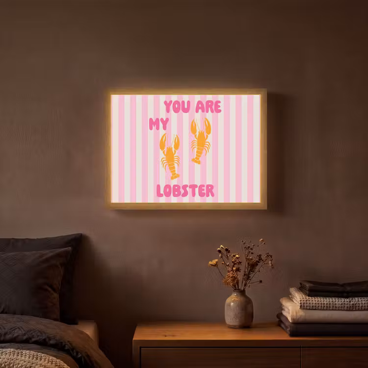 Lobster - Love - Valentijn Light Box met batterij (Wandlamp) middel -sfeer4
