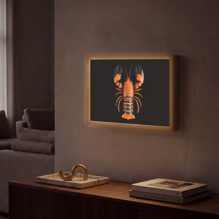 Kreeft - Oranje - Zwart - Modern Light Box met batterij (Wandlamp) middel -sfeer1