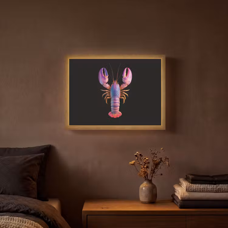 Kreeft - Paars - Roze - Zwart - Stippen - Lila Light Box met batterij (Wandlamp) middel -sfeer4