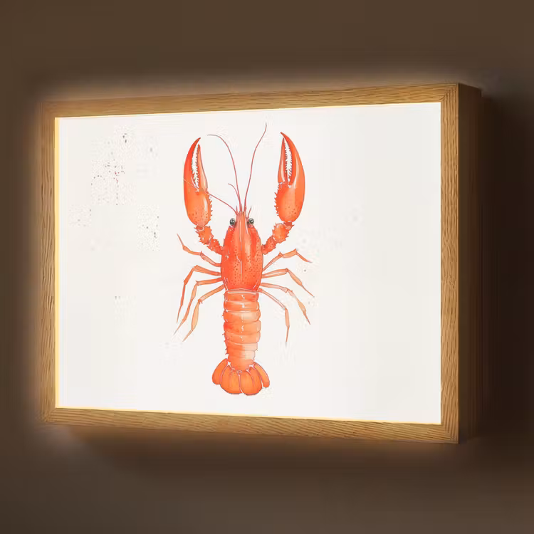 Kreeft - Waterverf - Aquarel - Oranje Light Box met batterij (Wandlamp) middel -z3d_website