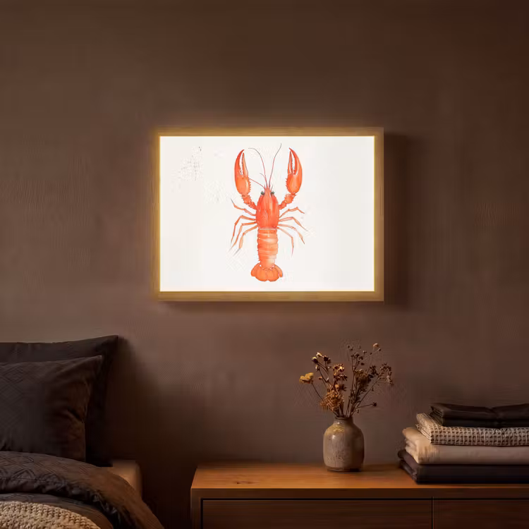 Kreeft - Waterverf - Aquarel - Oranje Light Box met batterij (Wandlamp) middel -sfeer4