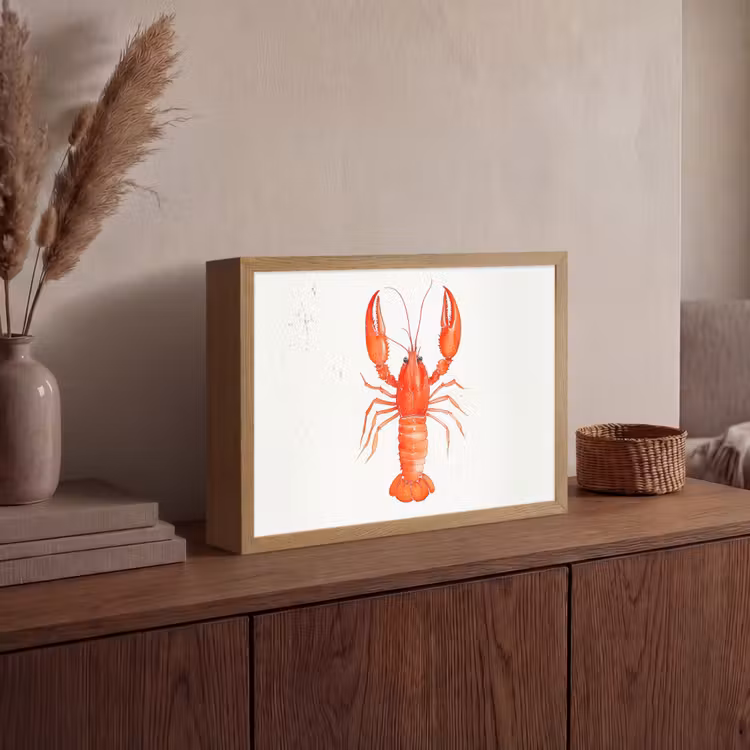 Kreeft - Waterverf - Aquarel - Oranje Light Box met batterij (Wandlamp) middel -sfeer2