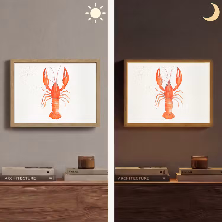 Kreeft - Waterverf - Aquarel - Oranje Light Box met batterij (Wandlamp) middel -sfeer3