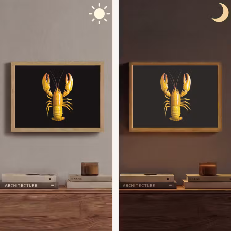 Kreeft - Geel - Stippen - Effen Light Box met batterij (Wandlamp) middel -sfeer3