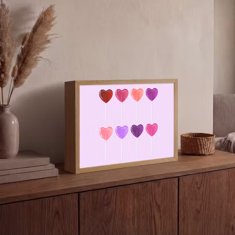 Lolly - Hart - Roze - Snoep Light Box met batterij (Wandlamp) middel -sfeer2