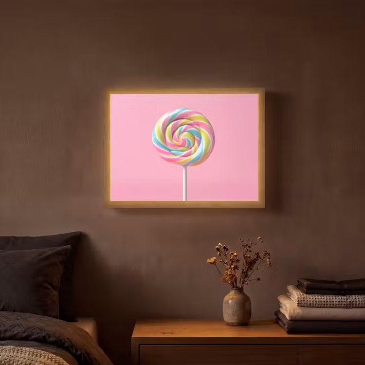 Lolly - Roze - Snoep - Zoet Light Box met batterij (Wandlamp) middel -sfeer4