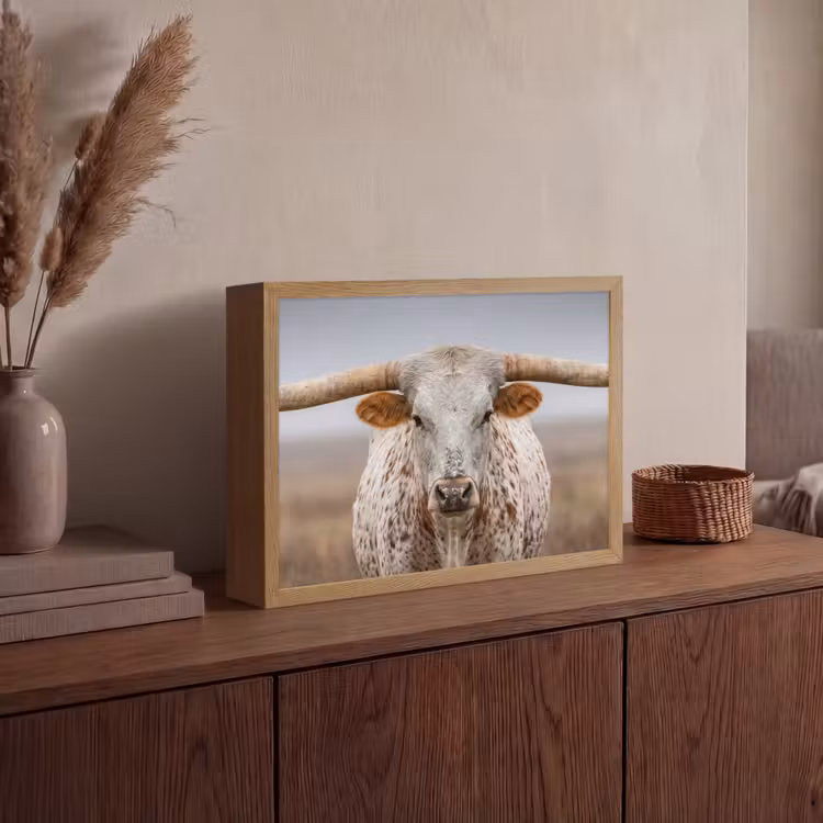 Longhorn - Grasveld - Dier Light Box met batterij (Wandlamp) middel -sfeer2