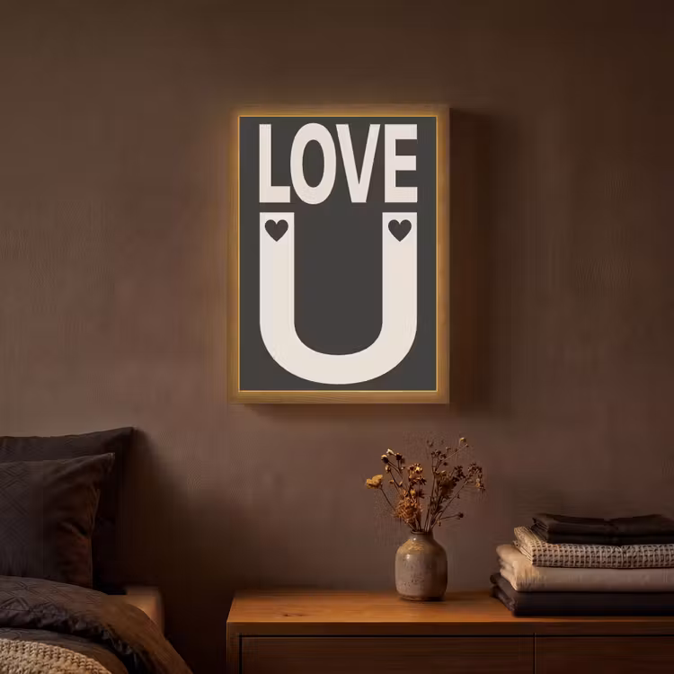 Love - Zwart - Minimalistisch Light Box met batterij (Wandlamp) middel -sfeer4
