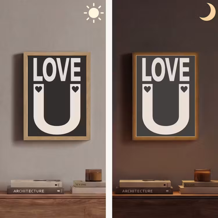 Love - Zwart - Minimalistisch Light Box met batterij (Wandlamp) middel -sfeer3