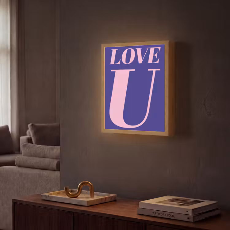 Love - Blauw - Valentijn Light Box met batterij (Wandlamp) middel -sfeer1