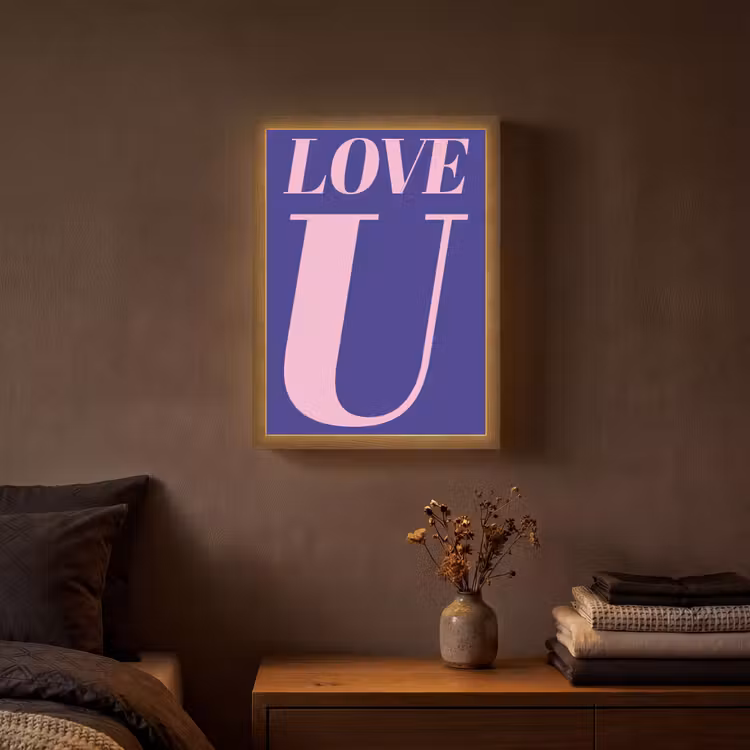 Love - Blauw - Valentijn Light Box met batterij (Wandlamp) middel -sfeer4