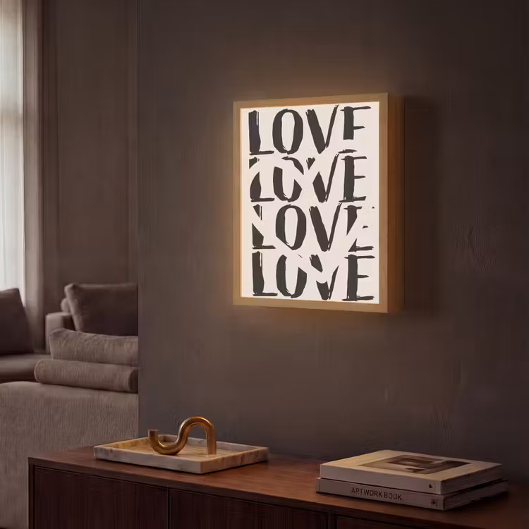 Love - Hart - Beige Light Box met batterij (Wandlamp) middel -sfeer1