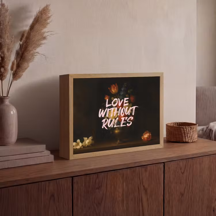 Liefde - Modern - Bloemen Light Box met batterij (Wandlamp) middel -sfeer2