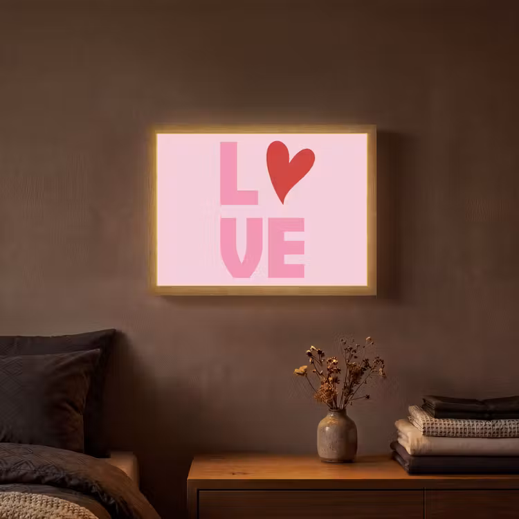 Love - Roze - Hart - Valentijn Light Box met batterij (Wandlamp) middel -sfeer4