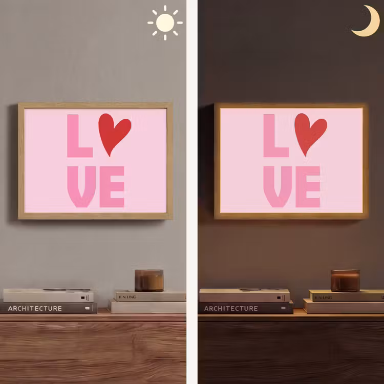 Love - Roze - Hart - Valentijn Light Box met batterij (Wandlamp) middel -sfeer3