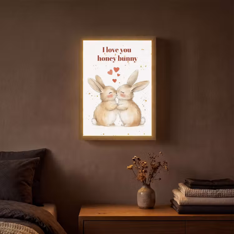 Liefde - Rood - konijn Light Box met batterij (Wandlamp) middel -sfeer4