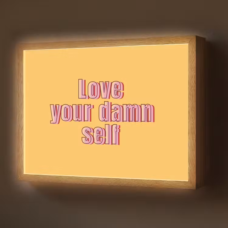 Love yourself - Roze - Geel Light Box met batterij (Wandlamp) middel -z3d_website