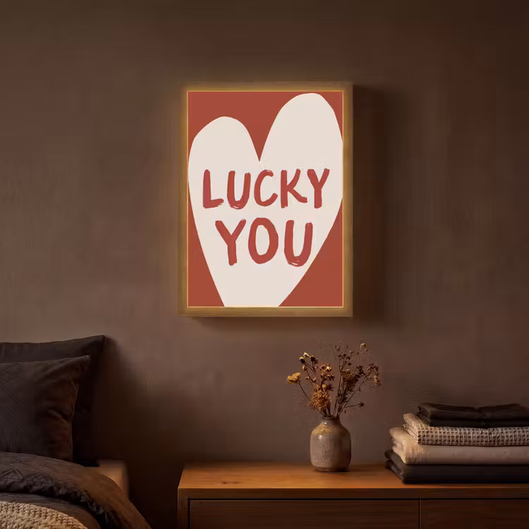 Lucky - Hart - Rood Light Box met batterij (Wandlamp) middel -sfeer4