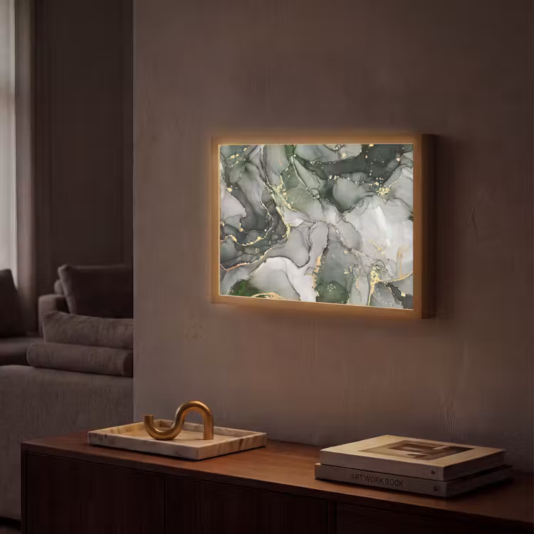 Luxe - Marmer - Groen Light Box met batterij (Wandlamp) middel -sfeer1