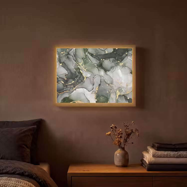 Luxe - Marmer - Groen Light Box met batterij (Wandlamp) middel -sfeer4