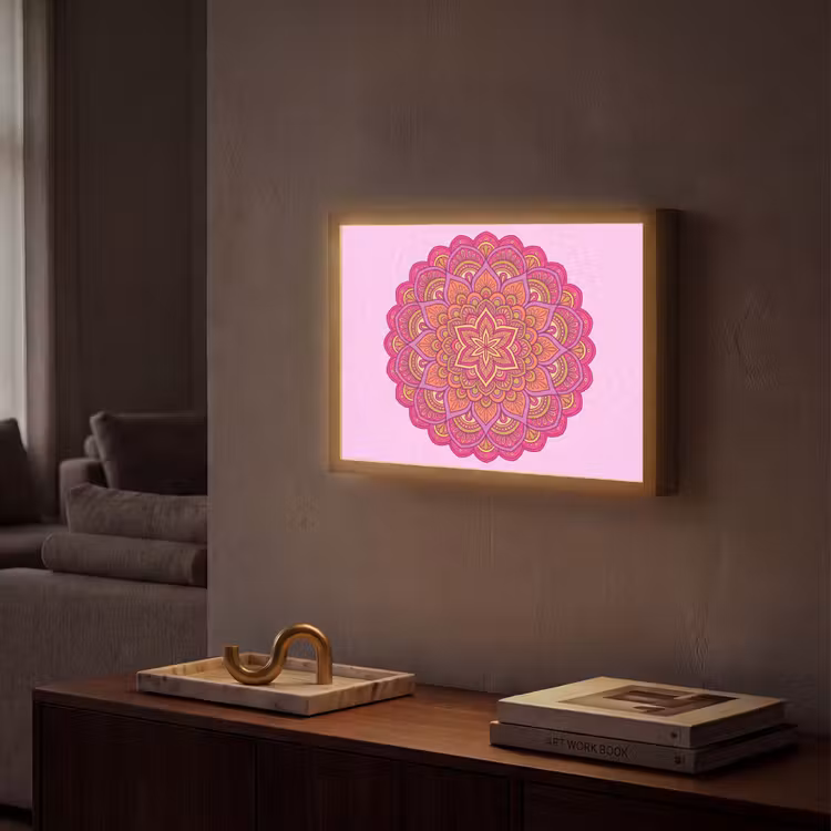 Mandala - Cirkel - Spiritueel - Oosters - Roze Light Box met batterij (Wandlamp) middel -sfeer1