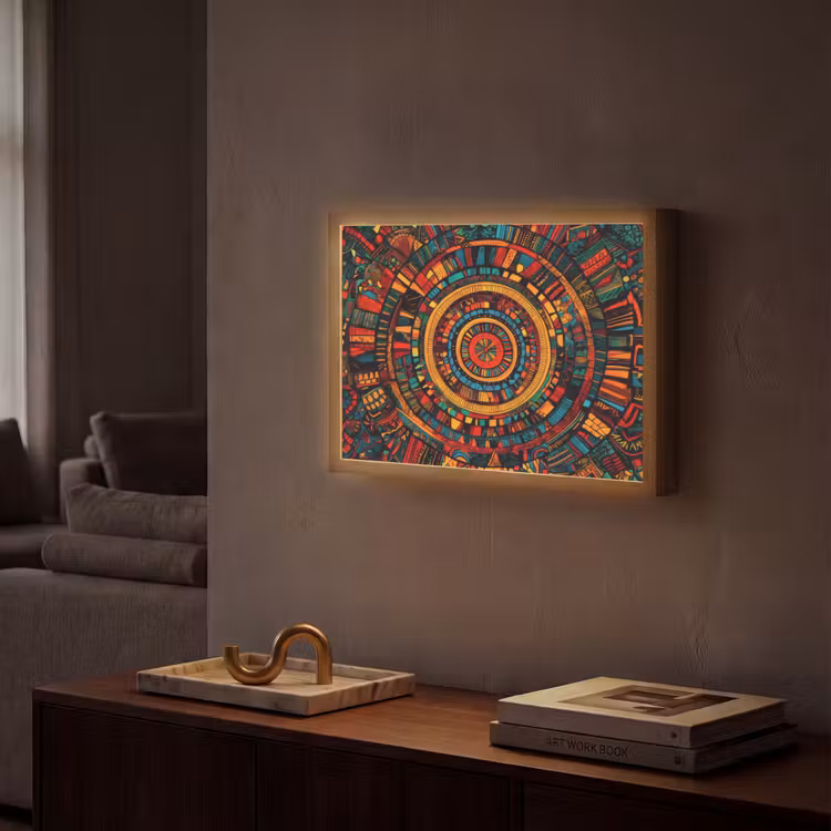 Mandala - Cirkels - Patronen Light Box met batterij (Wandlamp) middel -sfeer1