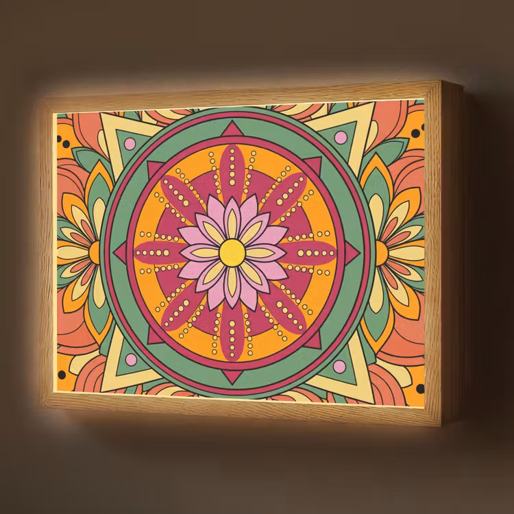 Mandala - Bloemen - Abstract - Kleurrijk Light Box met batterij (Wandlamp) middel -z3d_website