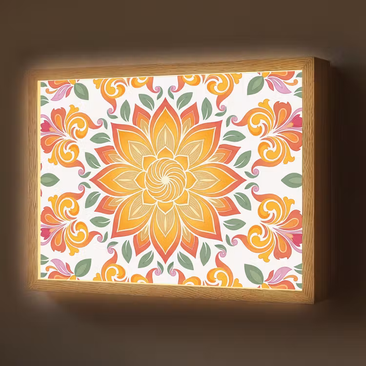 Mandala - Bloemen - Decoratie - Kleurrijk - Abstract Light Box met batterij (Wandlamp) middel -z3d_website