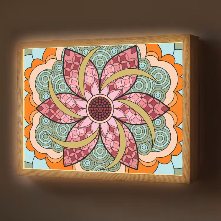 Mandala - Geometrisch - Kunst - Decoratief - Kleurrijk Light Box met batterij (Wandlamp) middel -z3d_website