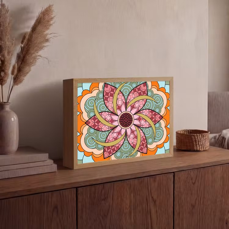 Mandala - Geometrisch - Kunst - Decoratief - Kleurrijk Light Box met batterij (Wandlamp) middel -sfeer2