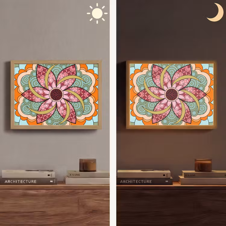 Mandala - Geometrisch - Kunst - Decoratief - Kleurrijk Light Box met batterij (Wandlamp) middel -sfeer3