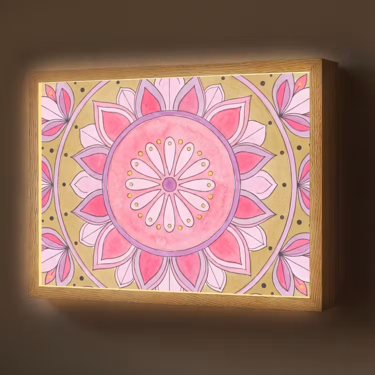 Mandala - Patroon - Kunst - Aquarel - Roze Light Box met batterij (Wandlamp) middel -z3d_website