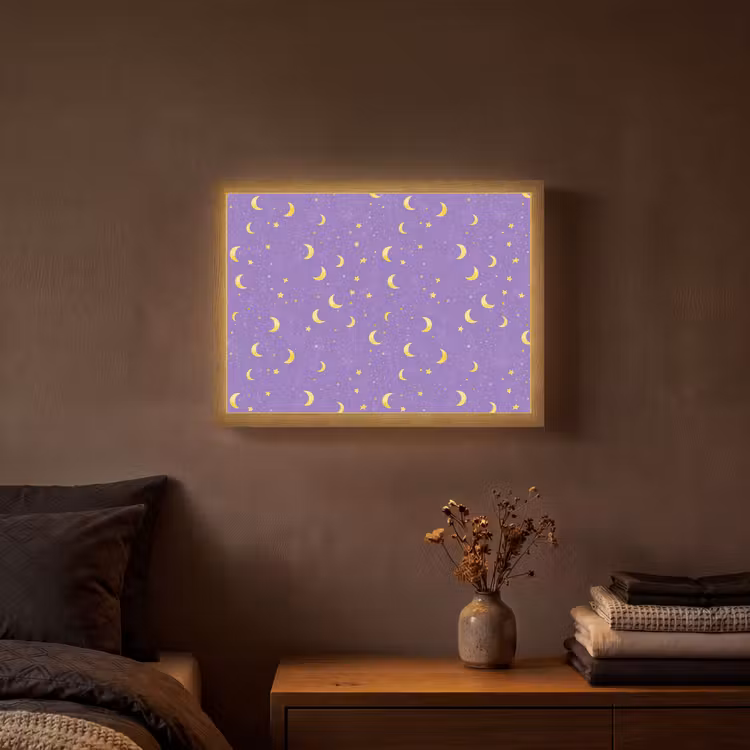 Manen - Sterren - Paars Light Box met batterij (Wandlamp) middel 907 -sfeer4