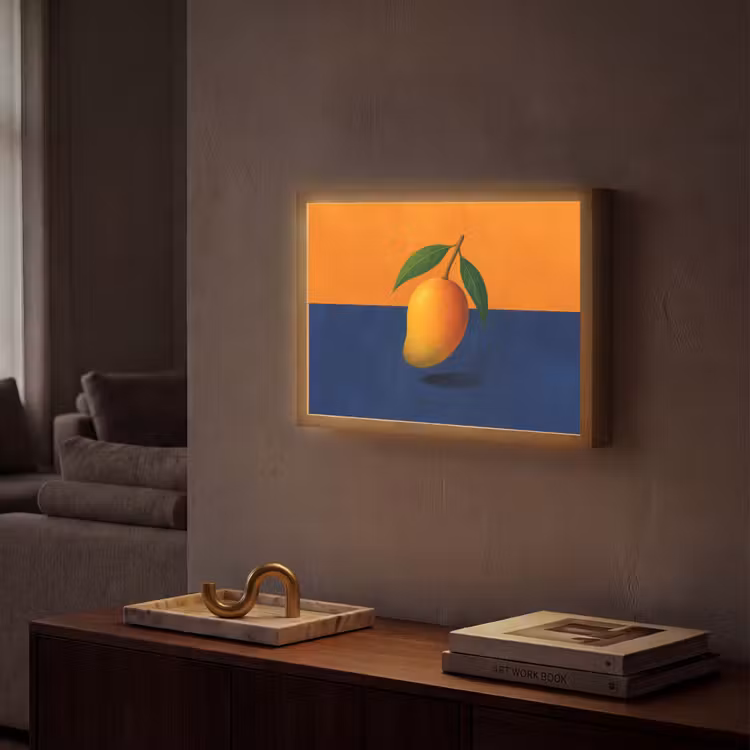 Mango - Vlakken - Bladeren - Oranje Light Box met batterij (Wandlamp) middel -sfeer1