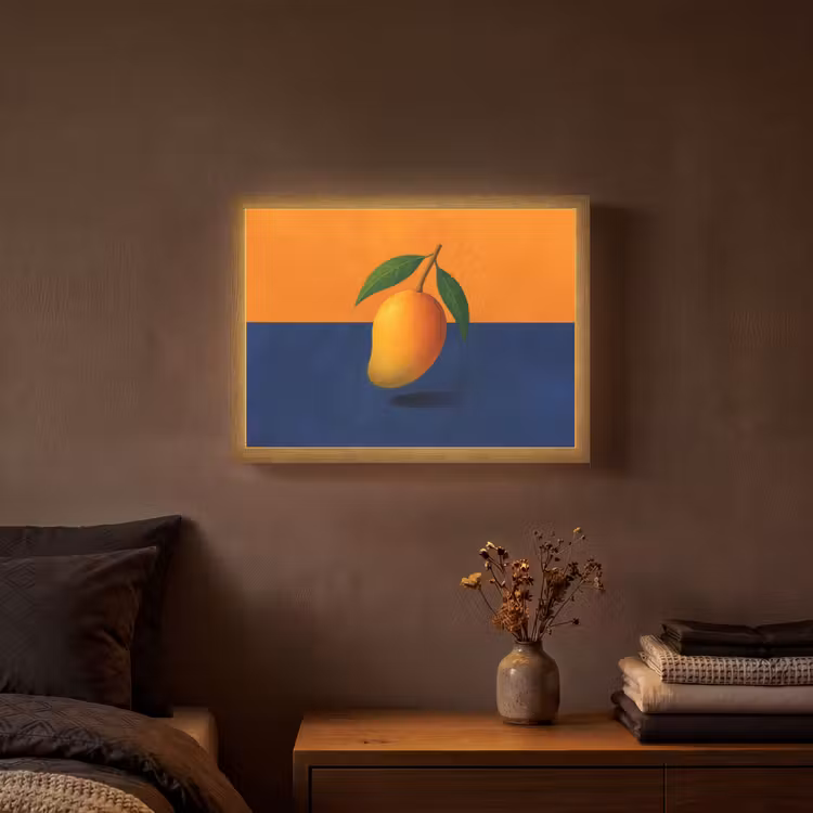 Mango - Vlakken - Bladeren - Oranje Light Box met batterij (Wandlamp) middel -sfeer4