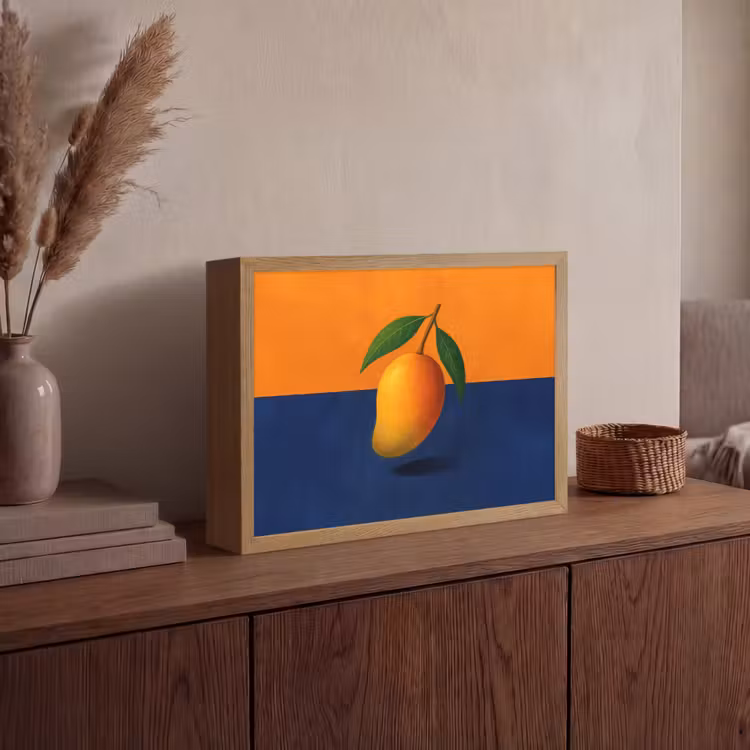 Mango - Vlakken - Bladeren - Oranje Light Box met batterij (Wandlamp) middel -sfeer2