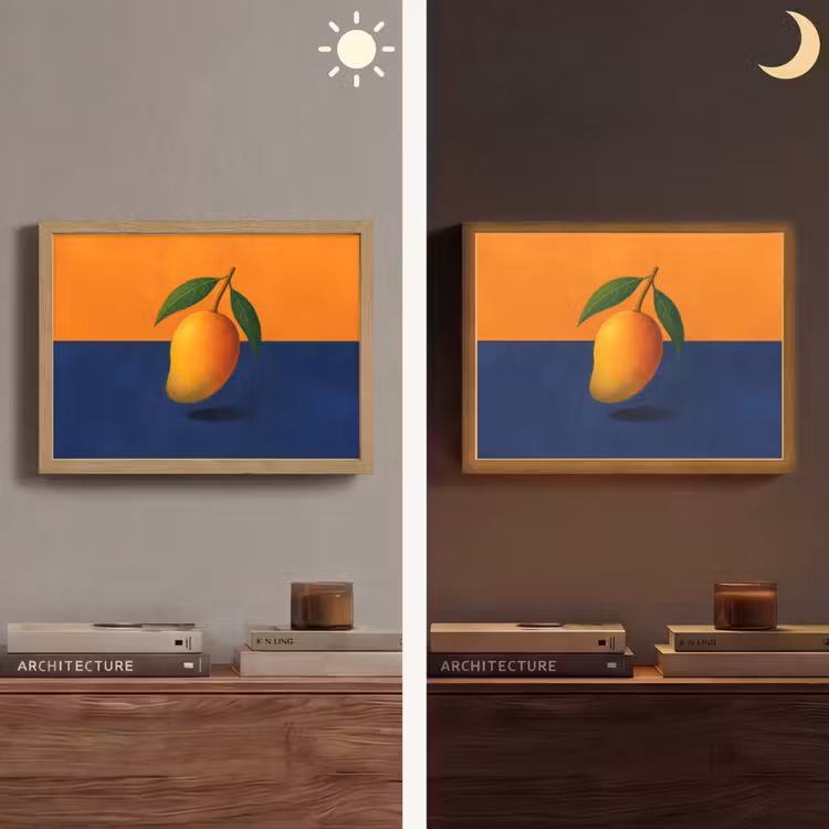 Mango - Vlakken - Bladeren - Oranje Light Box met batterij (Wandlamp) middel -sfeer3