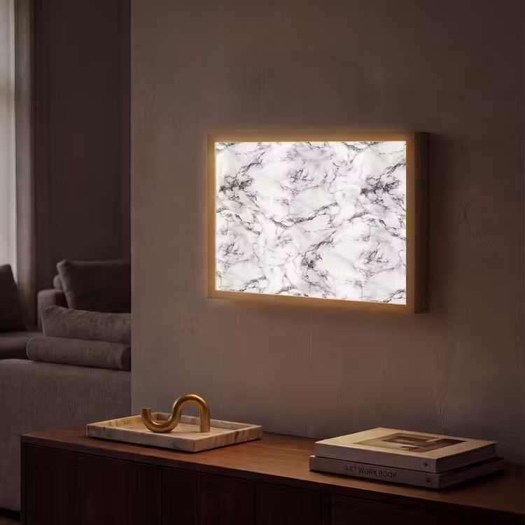 Marmer - Zwart - Dramatisch - Wit Light Box met batterij (Wandlamp) middel 907 -sfeer1