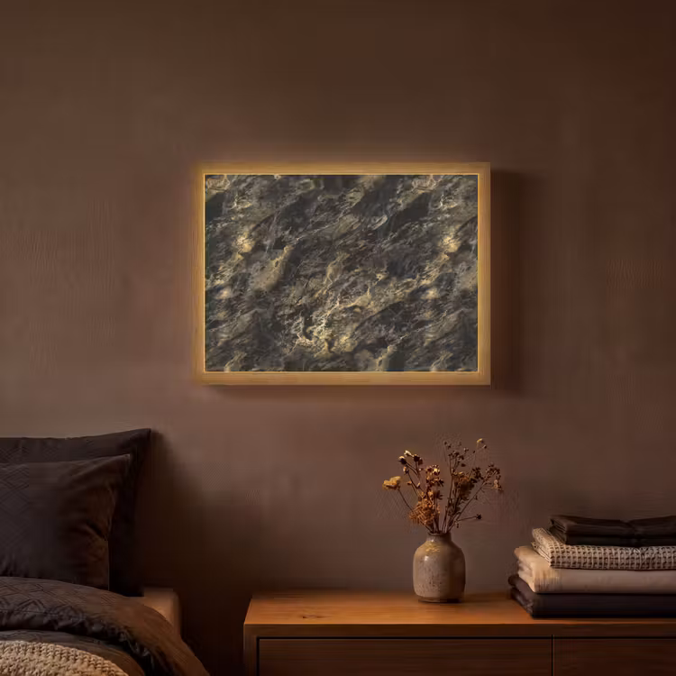 Marmer - Zwart - Goud Light Box met batterij (Wandlamp) middel 907 -sfeer4