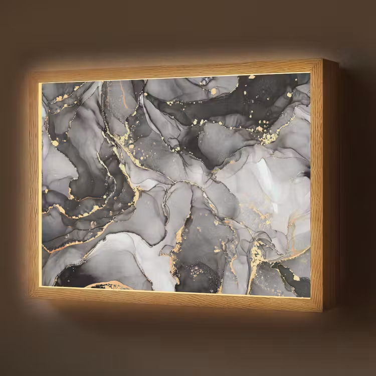 Marmer - Zwart - Goud - Grijs Light Box met batterij (Wandlamp) middel -z3d_website
