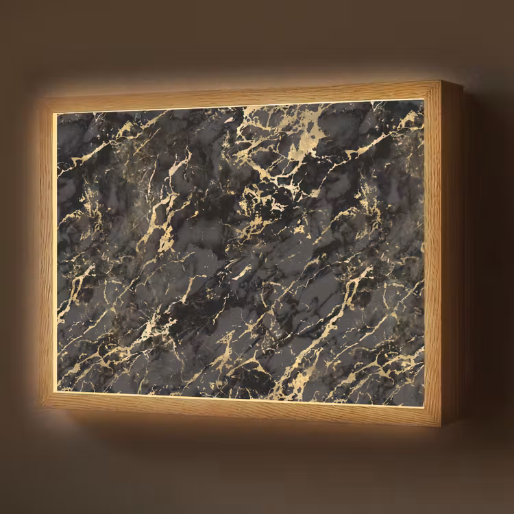 Marmer - Zwart - Goudstructuur Light Box met batterij (Wandlamp) middel 907 -z3d_website