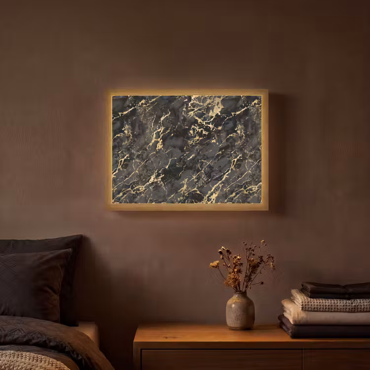 Marmer - Zwart - Goudstructuur Light Box met batterij (Wandlamp) middel 907 -sfeer4
