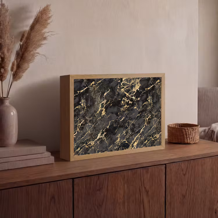 Marmer - Zwart - Goudstructuur Light Box met batterij (Wandlamp) middel 907 -sfeer2