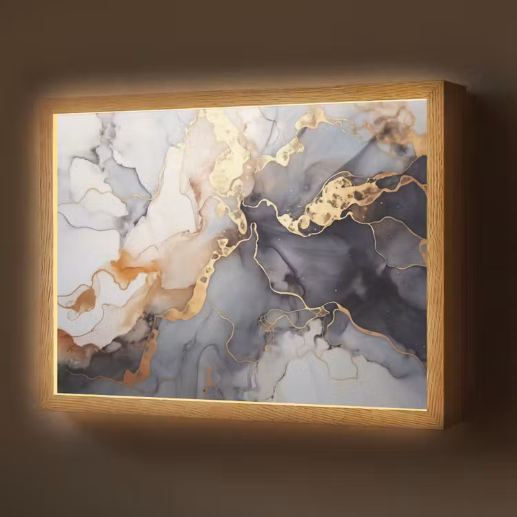 Marmer - Zwart - Goud - Wit Light Box met batterij (Wandlamp) middel -z3d_website