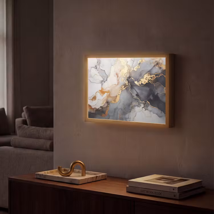 Marmer - Zwart - Goud - Wit Light Box met batterij (Wandlamp) middel -sfeer1