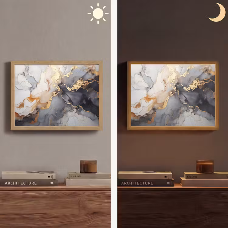 Marmer - Zwart - Goud - Wit Light Box met batterij (Wandlamp) middel -sfeer3