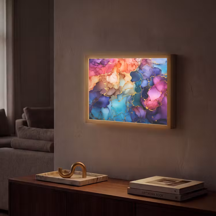 Marmer - Kleurrijk - Kleuren - Abstract Light Box met batterij (Wandlamp) middel -sfeer1