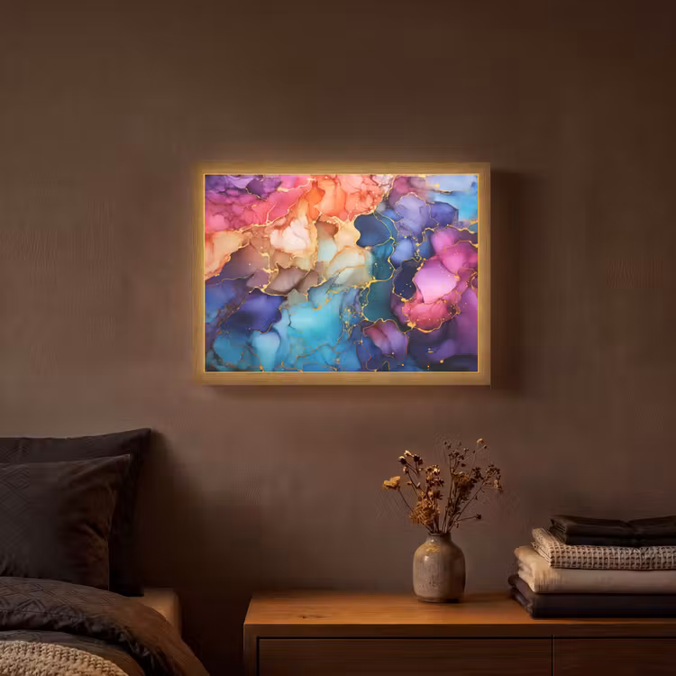 Marmer - Kleurrijk - Kleuren - Abstract Light Box met batterij (Wandlamp) middel -sfeer4