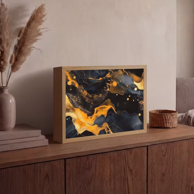 Marmer - Goud - Zwart - Abstract - Modern Light Box met batterij (Wandlamp) middel -sfeer2