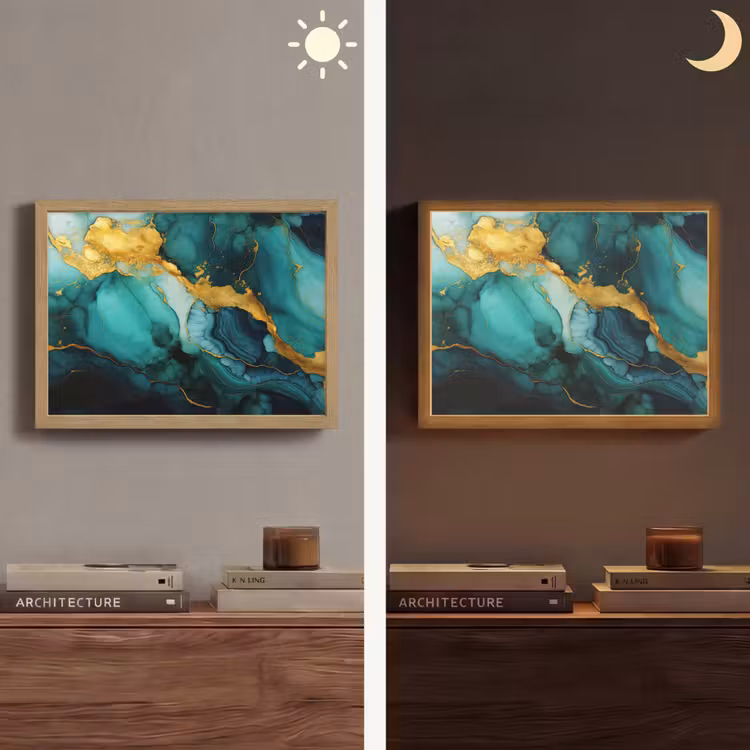 Marmer - Goud - Blauw groen - Abstract - Turquoise Light Box met batterij (Wandlamp) middel -sfeer3
